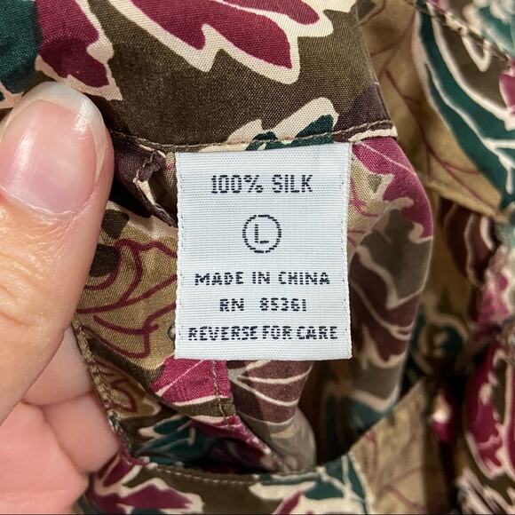 Vintage 80s Stunt Collections 100% Silk Neutral Brown Abstract Print Blouse Tee - Picture 11 of 13